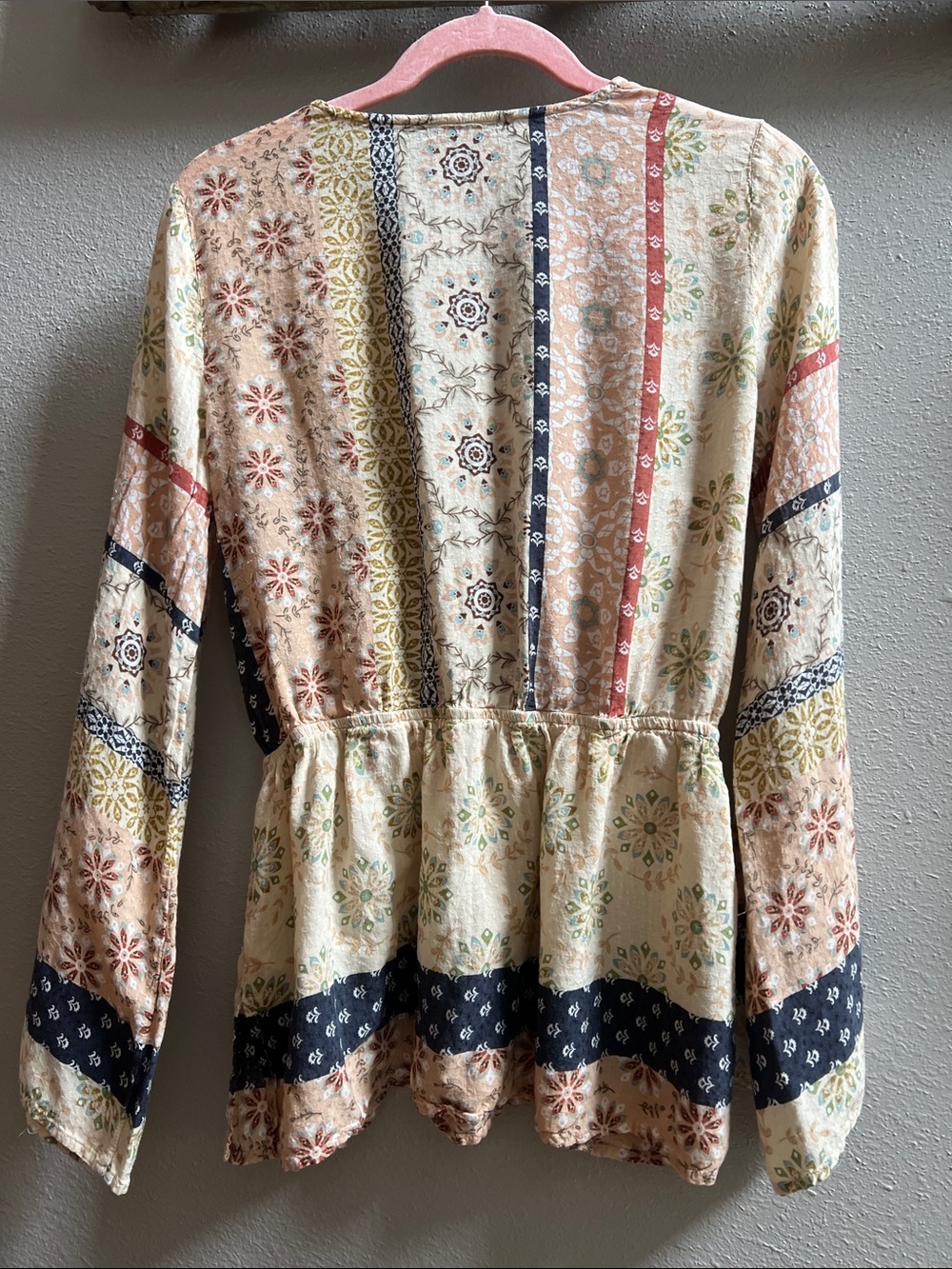 Doe & Rae Cream Multi-Pattern V-Neck Peplum Top - Picture 2 of 5
